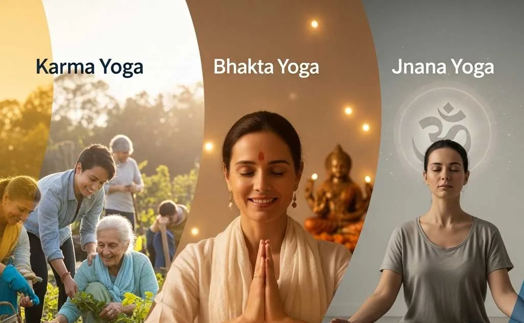 The Three Paths: Karma, Bhakti, and Jnana Yoga - A Spiritual Guide for Modern NRIs