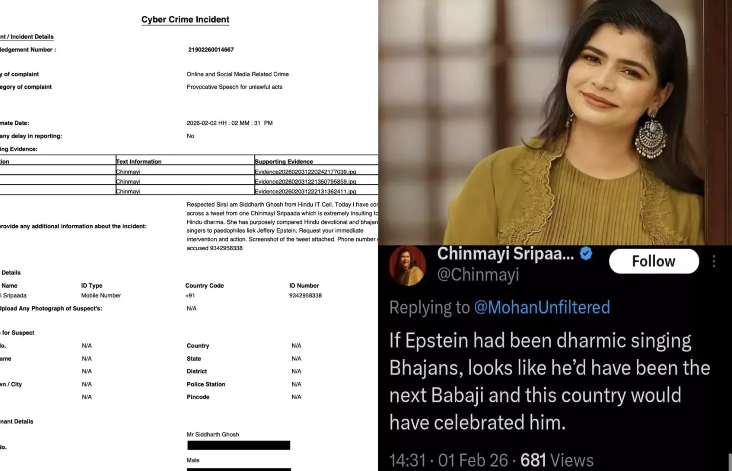 Cyber Complaint Filed Against Singer Chinmayi Over Tweet Row — News