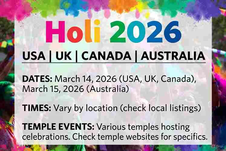 Holi 2026 in USA, UK, Canada and Australia – Dates, Time Zones and Temple Events — Festivals